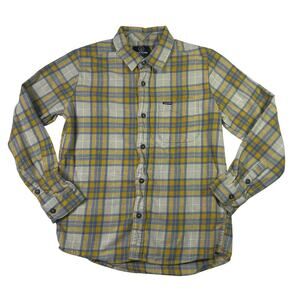 Volcom Yellow Blue Plaid Long Sleeve Button Up Boy's L Y2K Streetwear Skater